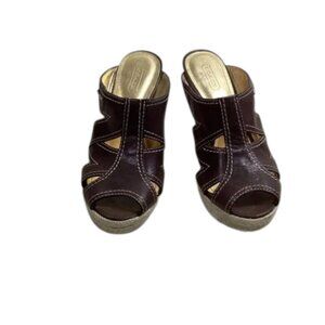 Coach Zeena Brown Leather Espadrille Platform Heels Size 8 — Chic Slip-On Summer